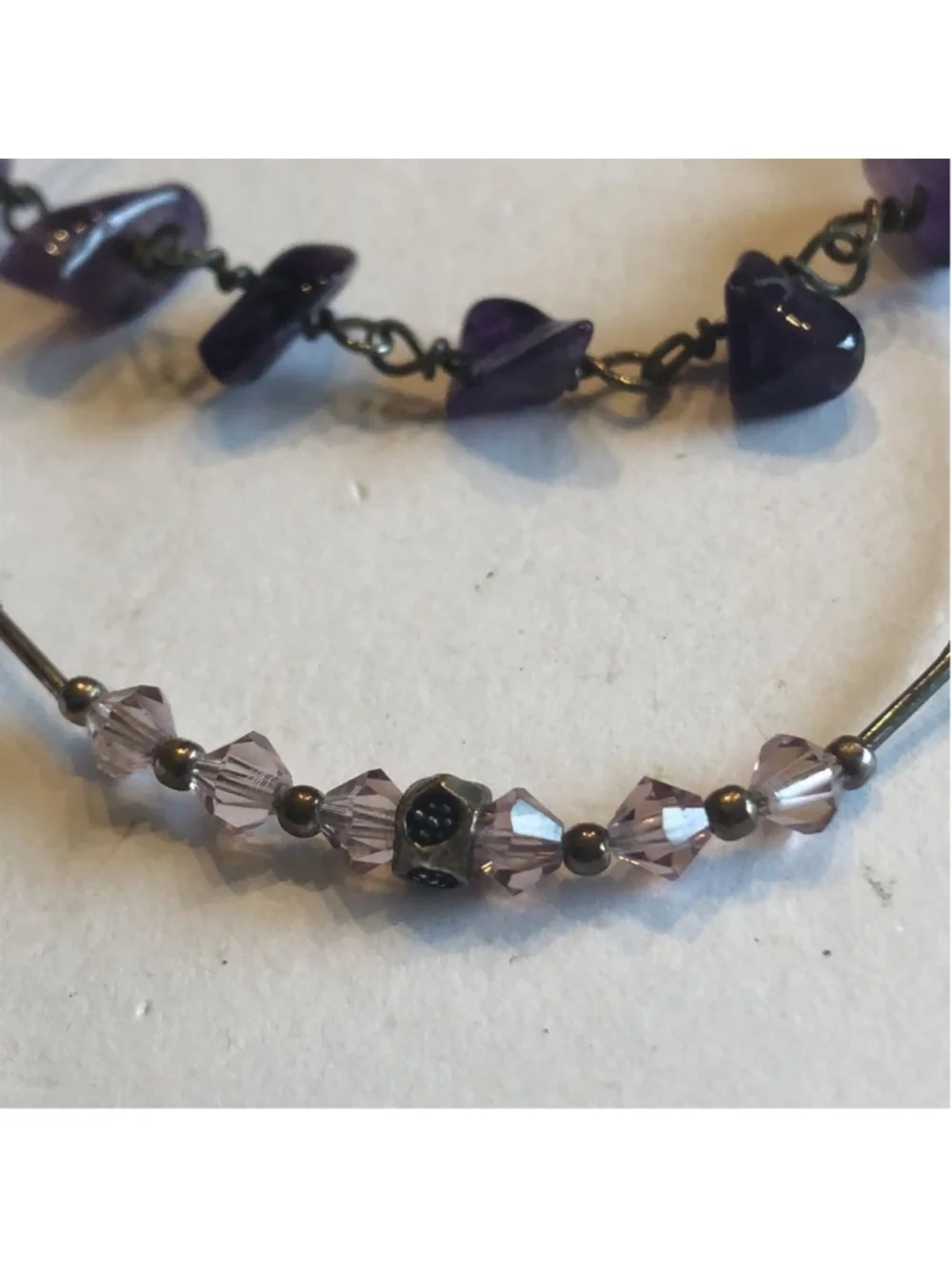 925 Sterling Silver & Crystal Beaded & Purple Semi Precious Stone Bracelet